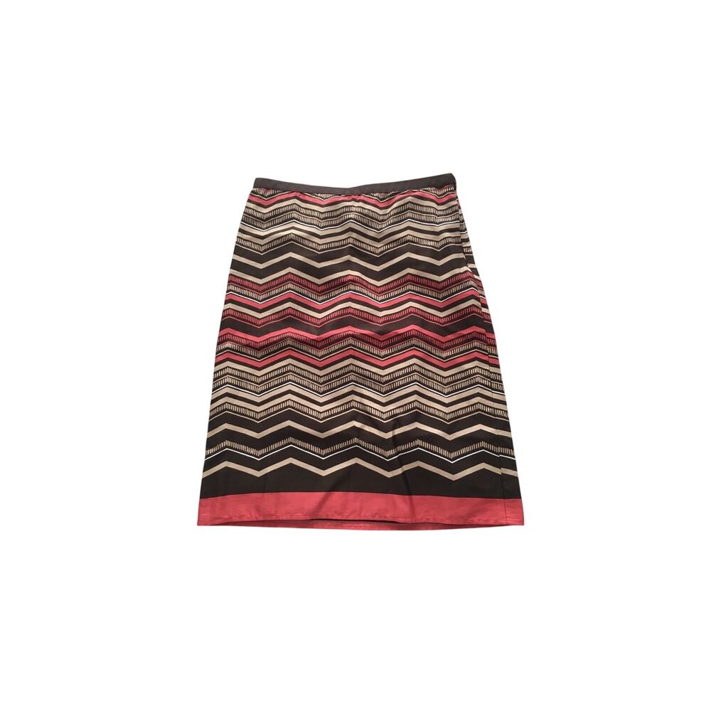 Ann Taylor Loft Printed Skirt Size 0 Pink Tan Brown Chevron Lined Skirt